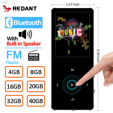 REDANT MP3 Player Bluetooth hifi lossless mini music player with fm radio speaker headphones, sport MP 3 portable metal walkman ► Photo 1/6