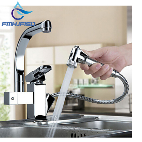 Luxury Pull Out Sprayer Single Handle Hole Kichen Faucet Deck Mounted Chrome Brass Vessel Sink Mixer Tap Dual Spouts ► Photo 1/6