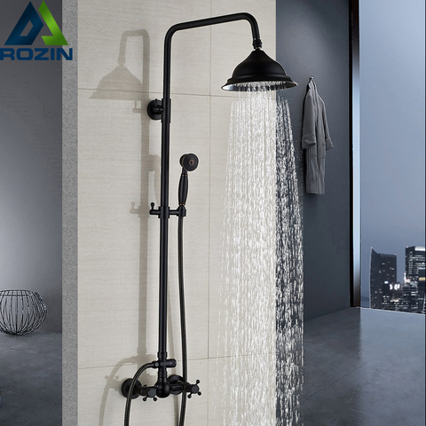 Bathroom Rainfall Shower Mixer Faucet Dual Handle Brass Black Shower Set Faucet Wall Mount Rainfall Shower Mixer Tap Handshower ► Photo 1/6