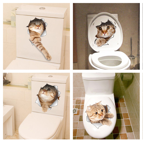 Cat Vivid 3D Smashed Switch Wall Sticker Bathroom Toilet Kicthen Decorative Decals Funny Animals Decor Poster PVC Mural Art ► Photo 1/6