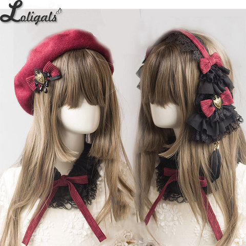 Gothic Burgundy Lolita Headpiece Corduroy Headwear & Beret ► Photo 1/6