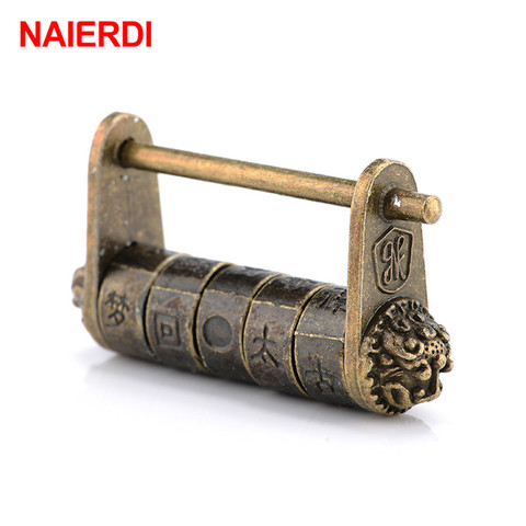 NAIERDI 50*28mm Zinc Alloy Chinese Vintage Antique Bronze Keyed Padlock Retro Combination Password Lock Jewelry Box Padlock ► Photo 1/6