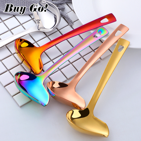 1PC Colorful 18/10 Stainless Steel Sauce Drizzle Spoon with Spout Small Soup Ladle Serving Spoon Creative Oil Spoon Kitchen Tool ► Photo 1/6