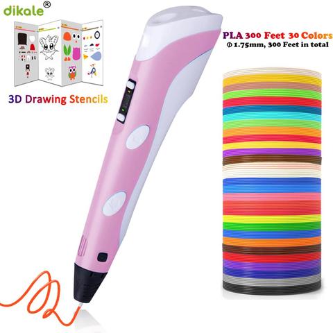 dikale second generation 3d ручка exquisite gift box set 3D drawing pen with 3 m 30 colors filament for kids birthday gift ► Photo 1/6
