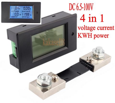 DC 6.5-100v 100A LCD Combo Meter Voltage current KWh Watt Panel Meter 12v 24v 48v Battery Power monitoring +100A Shunt ► Photo 1/6