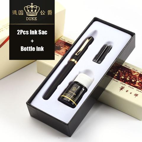 Duke 209 Luxury Black and Gold 0.5mm Fountain Pen with 2Pcs Ink Sac 1Pcs Bottle Ink Metal Steel Pens for Gift Free Shipping ► Photo 1/6