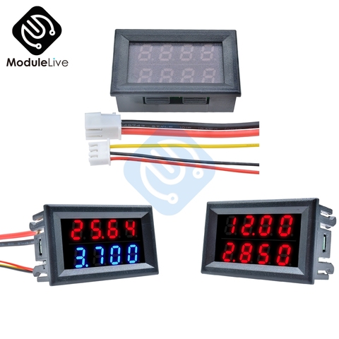 0.28 Inch 0.28'' Dual Display Digital Voltmeter Ammeter DC 4 Bit 5 Wires DC 200V 10A Voltage Power Supply Red Blue Two Color LED ► Photo 1/6