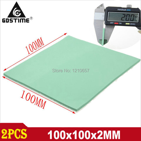 2 Pieces 100 x 100 x 2mm Green Thermal Pad Silicon Heatsink Cooling Conductive GPU CPU ► Photo 1/6