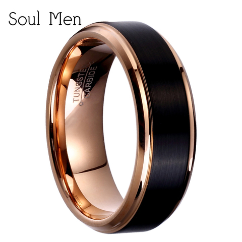 8mm/6mm/4mm Black & Rose Gold Men's Tungsten Carbide Wedding Band for Boy and Girl Valentine Rings Russian Women Cool Jewelry ► Photo 1/6