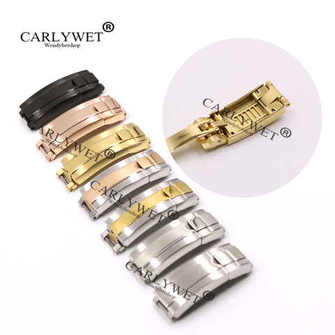 CARLYWET 9mm x 9mm Brush Polish Stainless Steel Watch Buckle Glide Lock Clasp Steel For Watch Band Bracelet Straps Rubber ► Photo 1/6