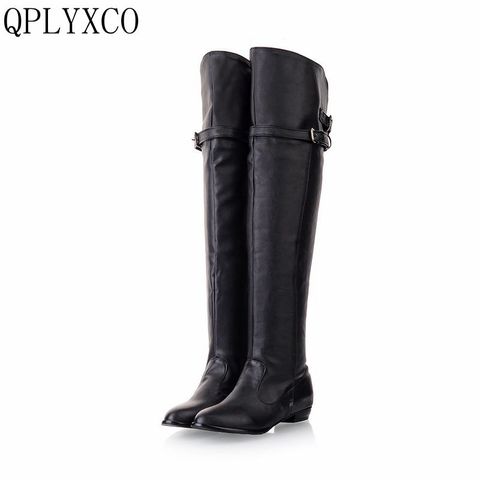 QPLYXCO 2017 New Big size 34-45 women flat boots over knee winter warm long round toe fashion botas footwear shoes 181 ► Photo 1/6