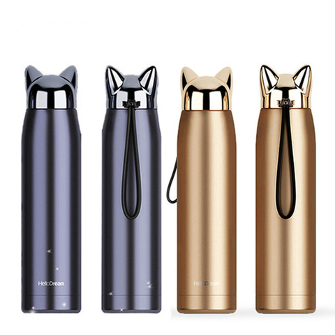 Double Wall Thermos Bottle Stainless Steel Vacuum Flasks 320ml Cute Cat Fox Ear Travel Bottles Thermal Coffee Tea Milk Xmas Gift ► Photo 1/6