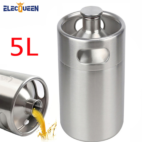 Mini Growler,304 Stainless Steel 5L Mini Keg Beer Growler Portable Beer Bottle for Picnic/BBQ Home Brewing Beer Making Tool ► Photo 1/6