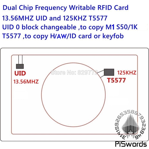 Dual Chip Frequency RFID 13.56Mhz 1K UID and T5577 125 kHz ID blank card Readable Writable Rewrite for copy clone backup copier ► Photo 1/1