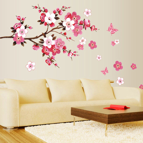 wholesale beautiful sakura wall stickers living bedroom decorations 739. diy flowers pvc home decals mural arts poster ► Photo 1/6