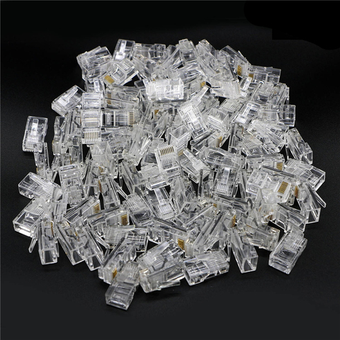 100pcs Crystal 8Pin RJ45 Modular Plug Rj-45 Network Cable Connector Adapter for Cat5 Cat5e Cat6 Rj 45 Ethernet Cable Plugs Heads ► Photo 1/6