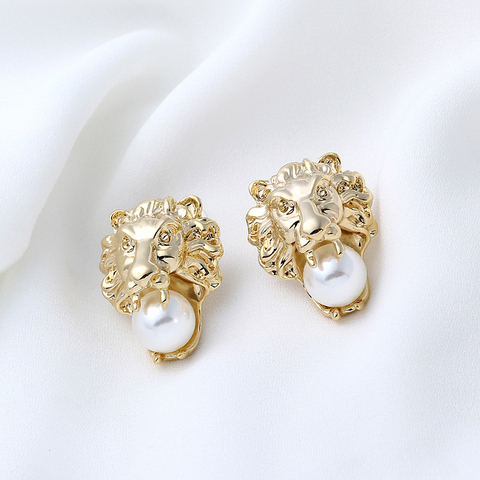 24KGP Lion Stud Earrings for women Vintage Pearl earring Disco party jewelry Drop Shipping ► Photo 1/6