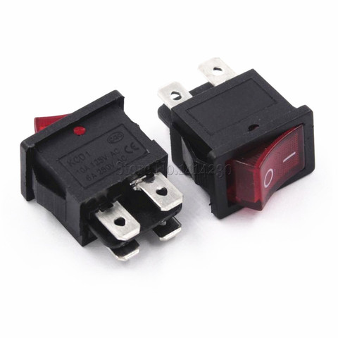 10PCS Ship Type Switch Red Light 15*21mm 4PIN ON OFF Rocker Switch 6A/250V 10A/125V LCD TV Power Switch 4 Contact Points ► Photo 1/4