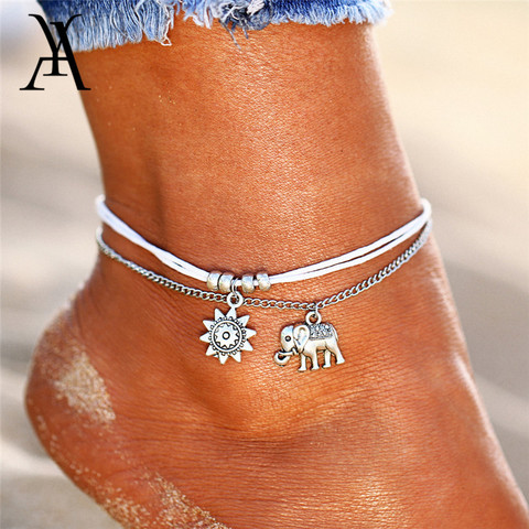 Vintage Multiple Layers Anklets For Women Retro Elephant Sun Pendant Foot Jewelry Barefoot Sandals Ankle Bracelet on the Leg New ► Photo 1/6