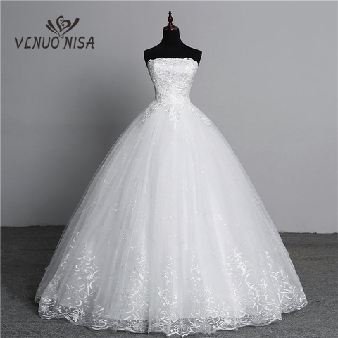 Real Photo Simple lace flower Strapless off White Fashion Sexy Wedding Dresses for brides plus size vestido de noiva ► Photo 1/6