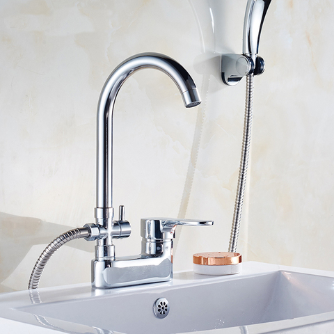 2 Type bathroom shower basin faucet set, Chrome shower faucet mixer water tap single handle, Copper shower basin faucet cold hot ► Photo 1/4