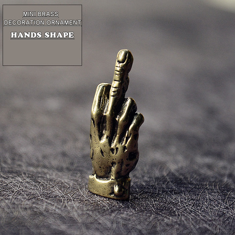 Mini Brass Hands Finger Up Statue Portable Punk Style Decoration Ornament Sculpture Home Office Desk Ornament Funny Toy Gift ► Photo 1/5