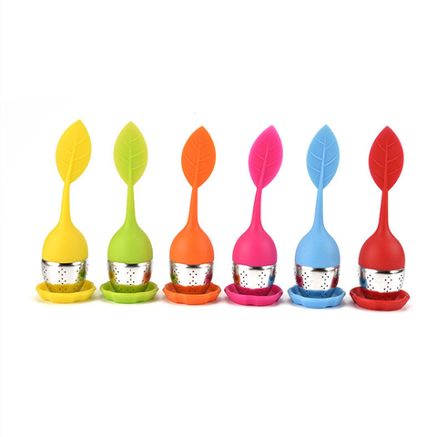 1Pcs Cute Tea 7 Color Sweet Leaf Silicone Tea Infuser Reusable Strainer Drop Tray Novelty Tea Ball Herbal Spice Filter Tea Tools ► Photo 1/6