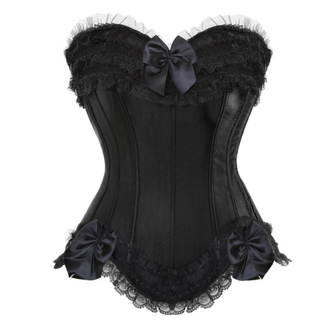 Sexy Satin Overbust Corset Top Lace Bowknot Decorated Clubwear Showgirl Body Shaper Plus Size S-6XL ► Photo 1/5