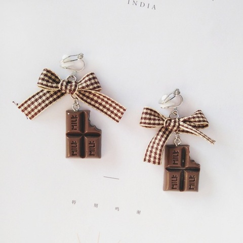Houndstooth Lace-up Lace Facric Butterfly Tie Bowknot Clip on earrings Food Dessert Cake Chocolate Clip earring without Piercing ► Photo 1/6