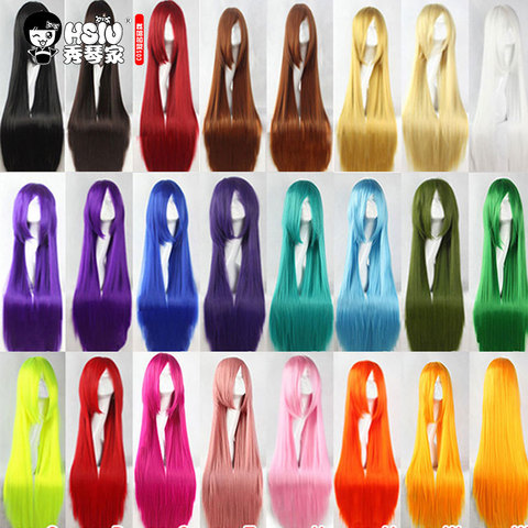 HSIU 100Cm Long Staight Cosplay Wig Heat Resistant Synthetic Hair Anime Party wigs 26 color Colourful ► Photo 1/6