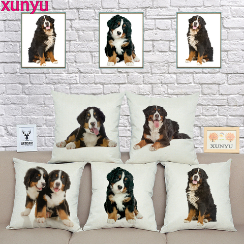XUNYU Cute Bernese Mountain Dog Print Linen Pilllowcase Home Sofa Square Cushion cover 45x45cm Animal Pattern Pillow cover AC074 ► Photo 1/6