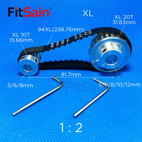 FitSain-XL 10T:20T 1 : 2 Width 10mm aluminum alloy pulley reduction ratio drive synchronous wheel center hole 5/6/8/10/12mm ► Photo 1/5
