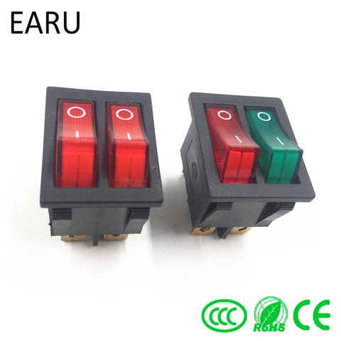 1pc DIY Model KCD3 Double Boat Rocker Switch Toggle 6 Pin On-Off With Green Red Light 20A 125VAC Factory Online Wholesale Hot ► Photo 1/6
