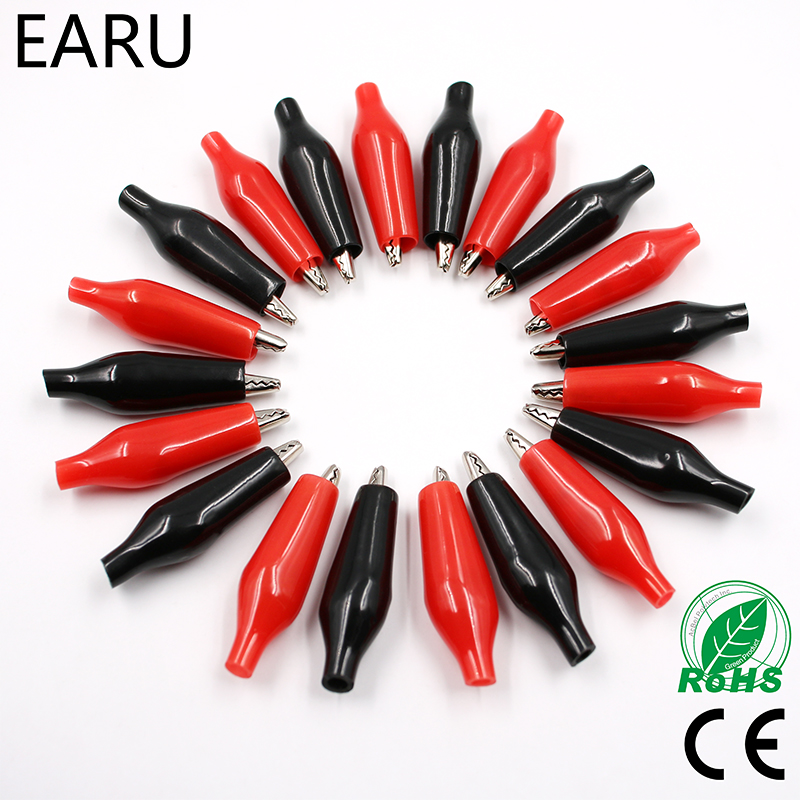 100PCS Battery Clamp Test Probe Electrical Alligator Clip Boot 28mm Black & Red 
