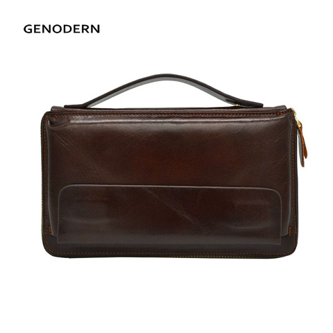 GENODERN Business Men Clutch Bag Cowhide 100% Genuine Leather Clutch Hand Bag Zipper Long Wallet for Male ► Photo 1/6