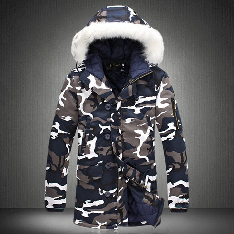 Male Fur collar Hooded wadded Camouflage Parkas Mens Military Medium long Winter Coat Thickening warm Cotton-padded Jacket ► Photo 1/4