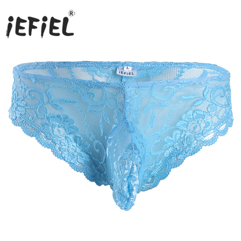 iEFiEL Men Sexy Wetlook Panties Lingerie Lace Floral Bulge Pouch Low Rise Briefs See Through Jockstraps Underwear Underpants ► Photo 1/6