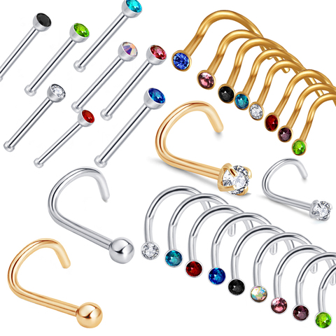 JUNLOWPY Stainless 16g Nose Stud Piercing Kit Rings Nose Pin Clip Crystal Body Jewelry Cartilage Earrings for Womens Mens 1pcs ► Photo 1/6