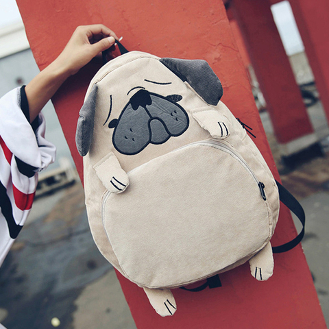Women Backpack Schoolbag Canvas Cute Dog Fox Ear Embroidery Corduroy Backpack Female Vintage Notebook Backpack For Girls School ► Photo 1/6