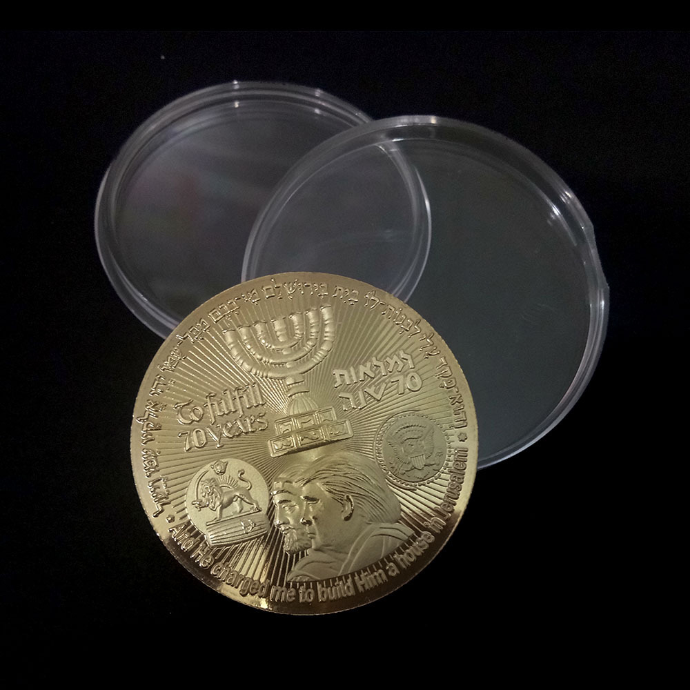 New 2018 King Cyrus Donald Trump Gold Plated Coin Jewish Temple Jerusalem Israel 