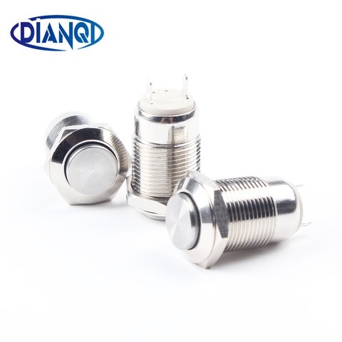 12mm metal push button waterproof nickel plated brass switch high head Round shape momentary self reset 1NO 12GT.F.C 2 pins ► Photo 1/6