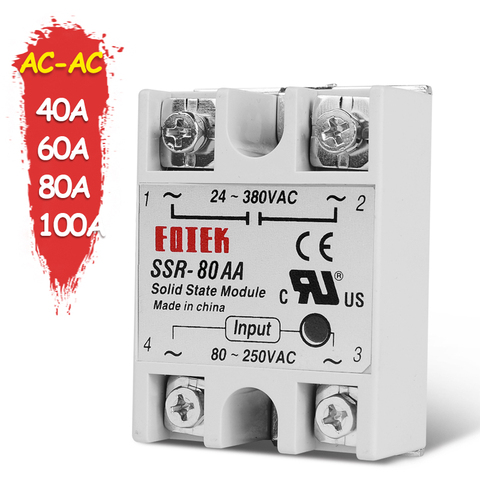Single Phase SSR Solid State Module Relay AC-AC 40A 60A 80A 100A Actually Voltage 80-250V 220V AC TO 24-380V AC Load ► Photo 1/6