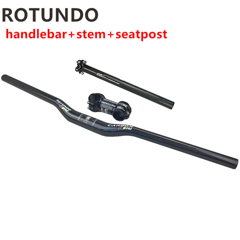 ROTUNDO Cycling Carbon Handlebar MTB handlebar set +Stem+Seat post Ultra light Flat Riser Bars 3K Bicycle Handlebar ► Photo 1/1