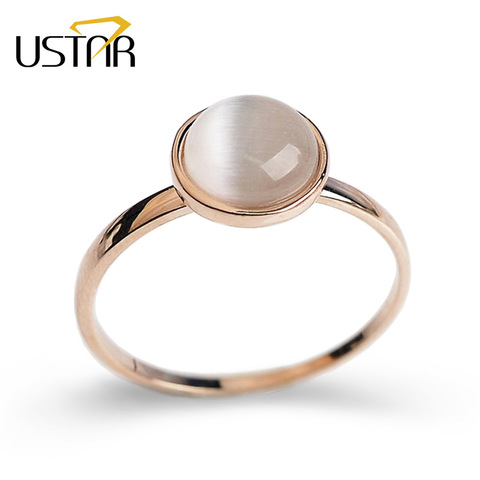 USTAR White stone Wedding Rings for women Jewelry Rose Gold color engagement Rings female Anel bijoux party gift top quality ► Photo 1/6
