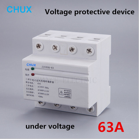 63A 380V Three Phase four wire Din rail Automatic Recovery Reconnect Over Voltage and Under Voltage Protective Protection relay ► Photo 1/6