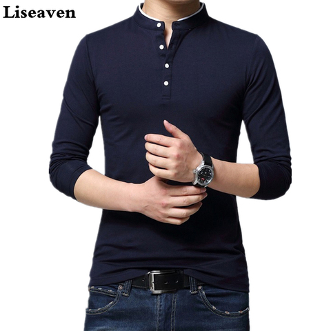 Liseaven Tshirt Men Solid Color Slim Fit Long Sleeve T Shirt Men Mandarin Collar Casual T-Shirts Brand Tops & Tees ► Photo 1/6