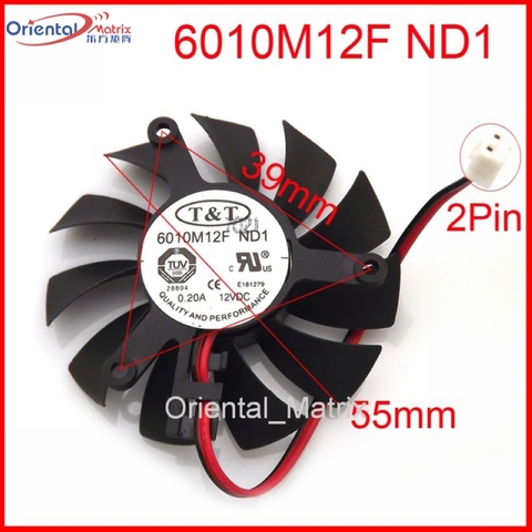 Free Shipping New 6010M12F ND1 12V 0.20A 55mm 39*39*39mm Graphics / Video Card VGA Cooler Fan 2Wire 2Pin ► Photo 1/6