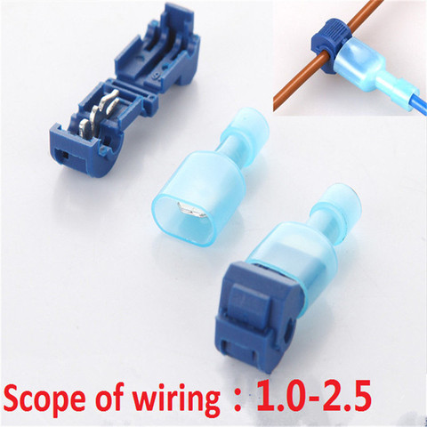 10pcs/lot L1 Blue T Type Quick Splice Crimp Terminal Wire Convenient Connector For 1.2-2.5mm Line Free Shipping ► Photo 1/4