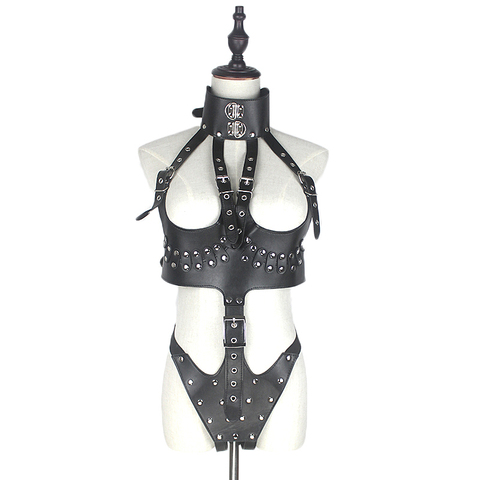 PU Leather Open Crotch Sexy Catsuit Women Sex Fetish Bondage Restraints Harness Sexy Crotchless Teddy Lingerie Erotic Costumes ► Photo 1/6