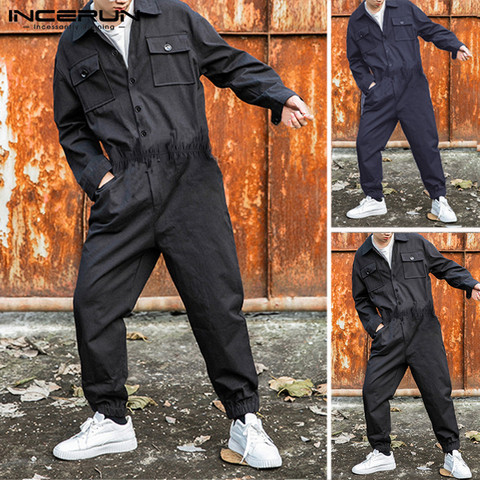 INCERUN Fashion Men Cargo Overalls Jumpsuit Punk Style Hip-hop Pockets 2022 Baggy Solid Long Sleeve Pants Men Rompers Streetwear ► Photo 1/6
